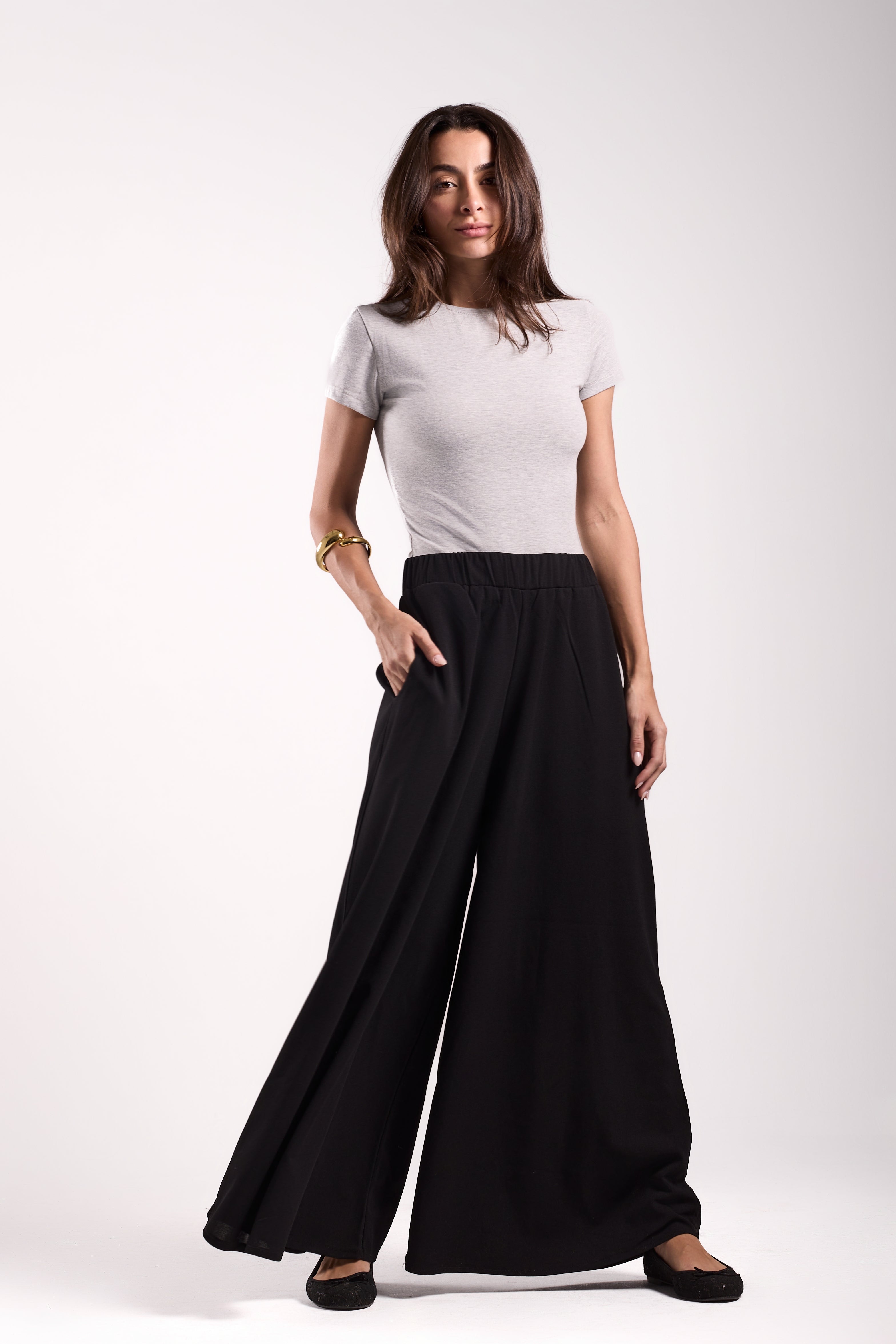Slant Pocket Zipper Wide-Leg Pants
