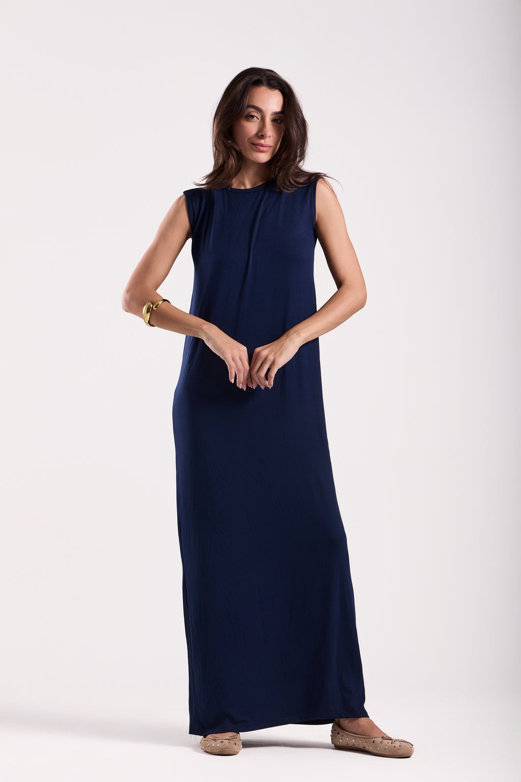 Basic Long Dress - Sleeveless Material: Viscose Blend