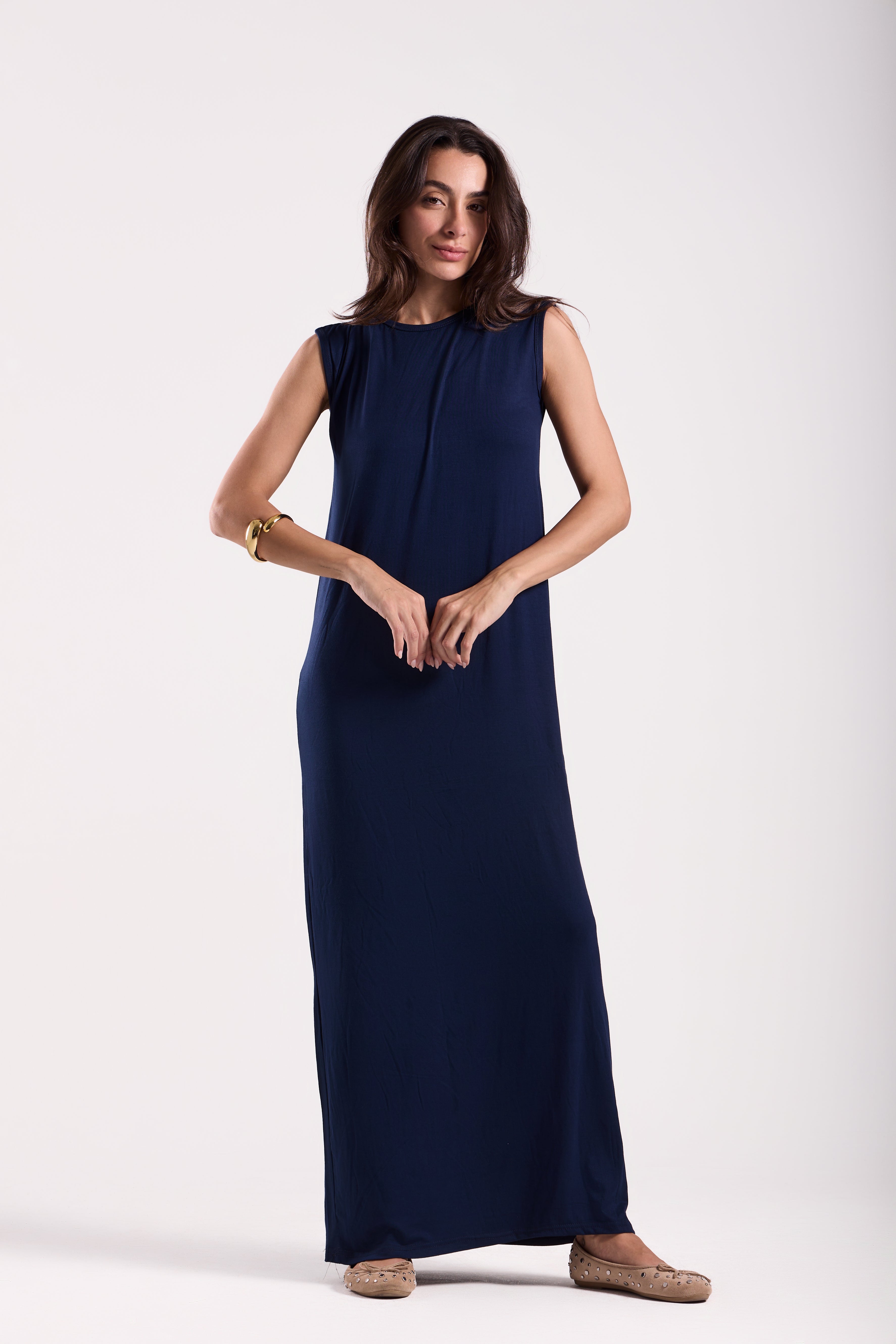 Basic Long Dress - Sleeveless Material: Viscose Blend