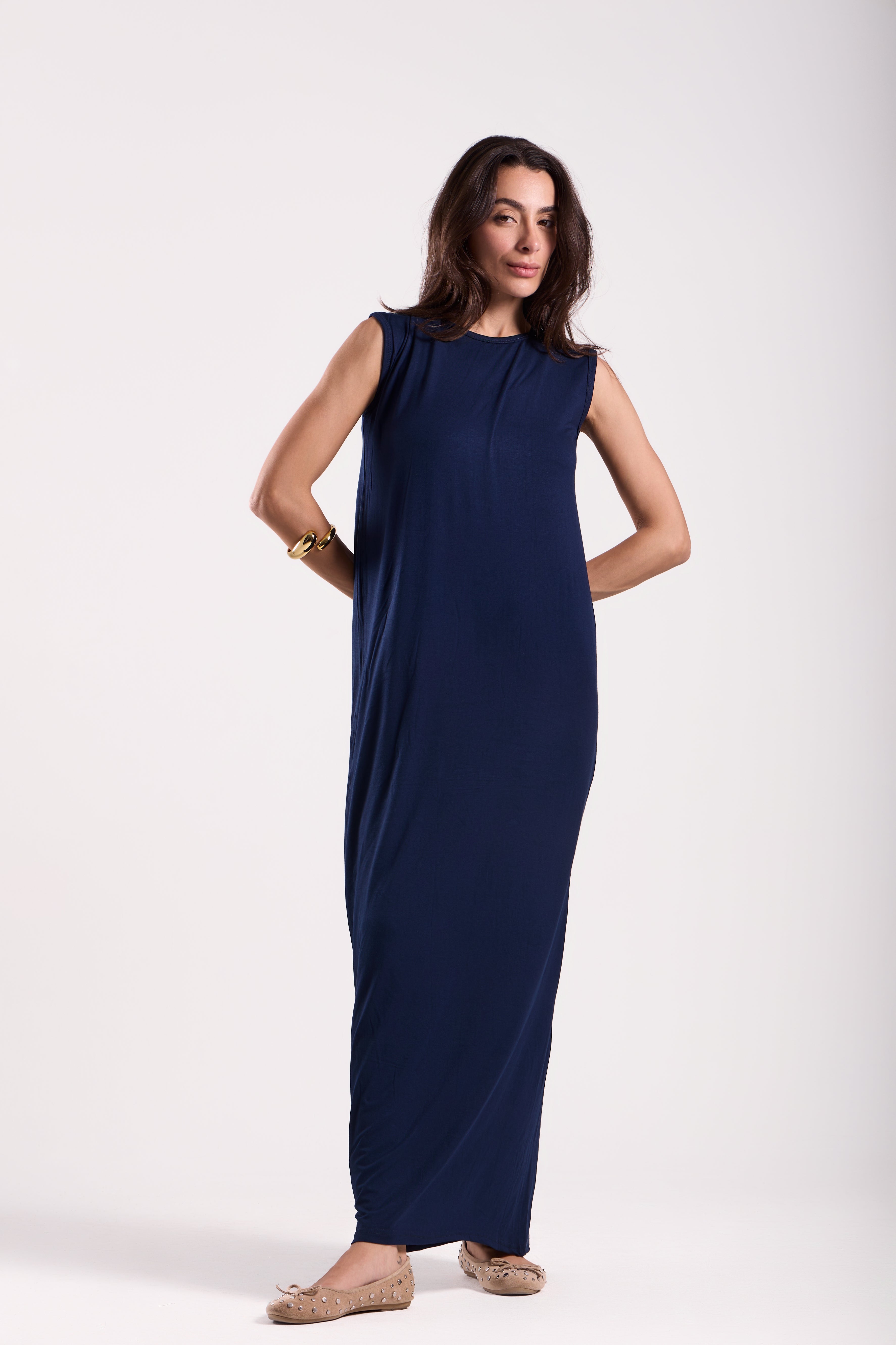Basic Long Dress - Sleeveless Material: Viscose Blend