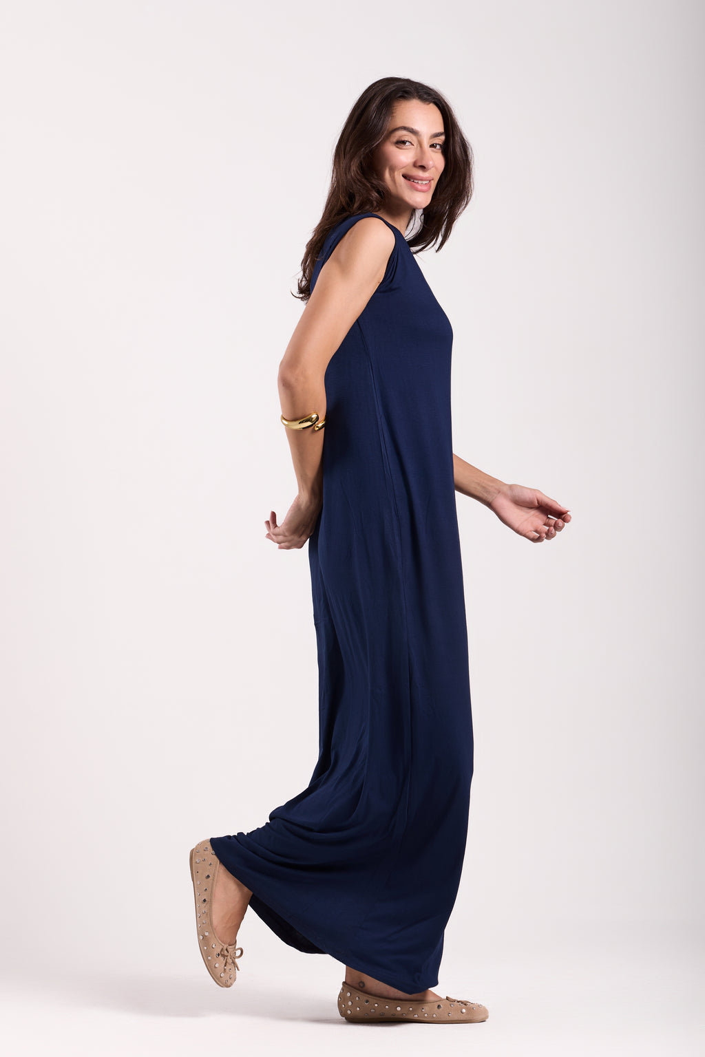 Basic Long Dress - Sleeveless Material: Viscose Blend