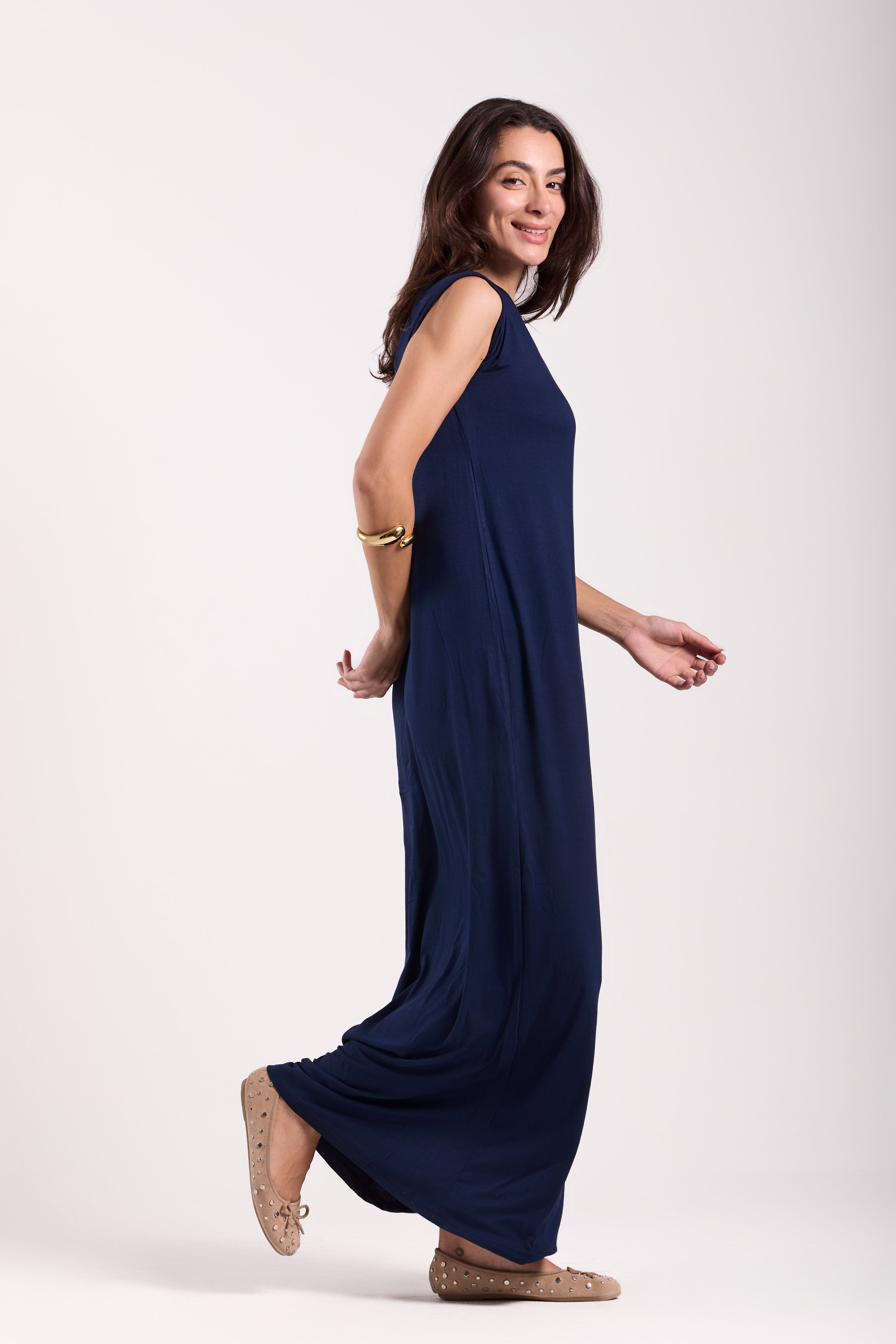 Basic Long Dress - Sleeveless Material: Viscose Blend