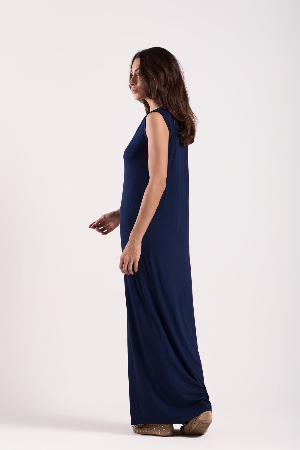 Basic Long Dress - Sleeveless Material: Viscose Blend