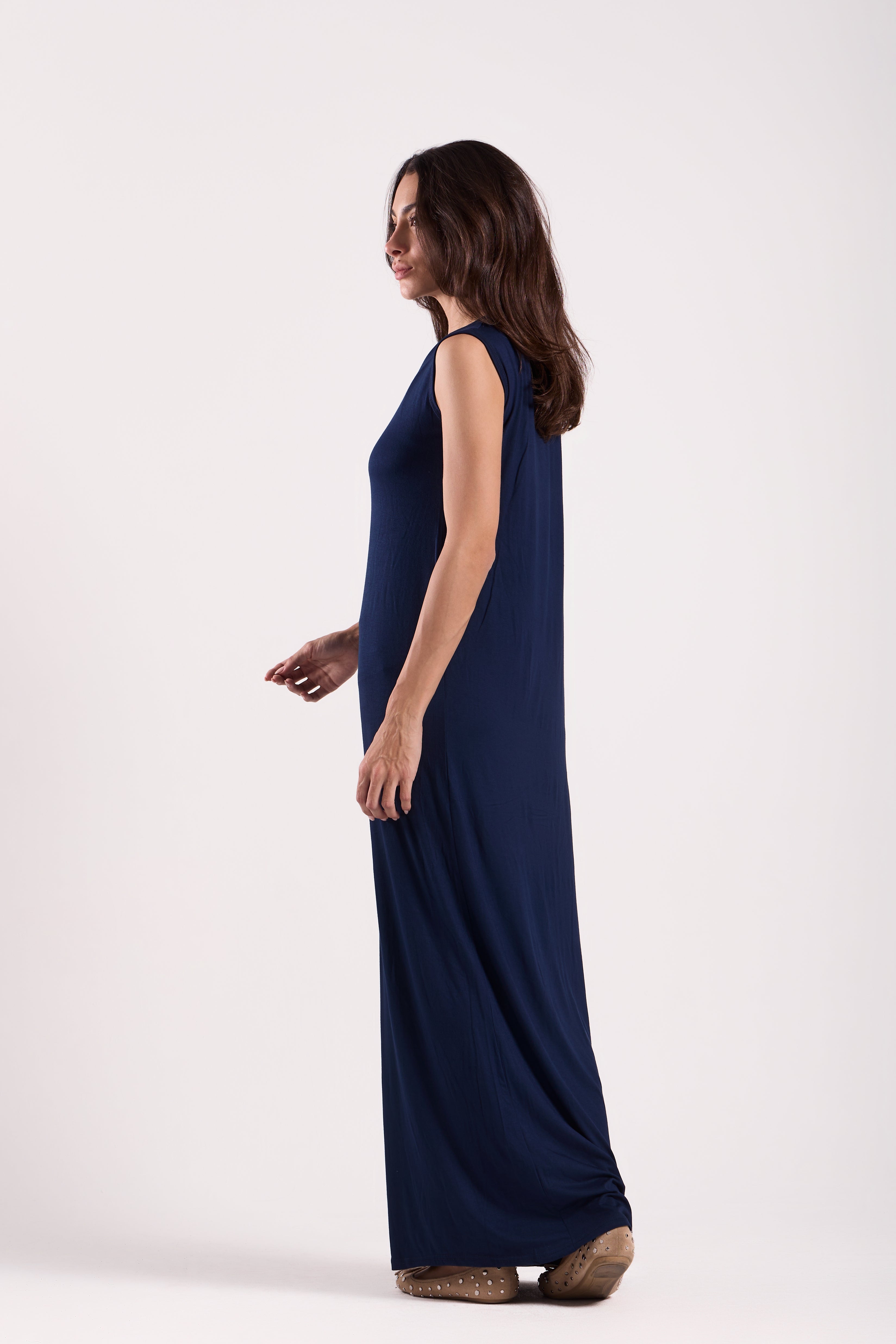 Basic Long Dress - Sleeveless Material: Viscose Blend