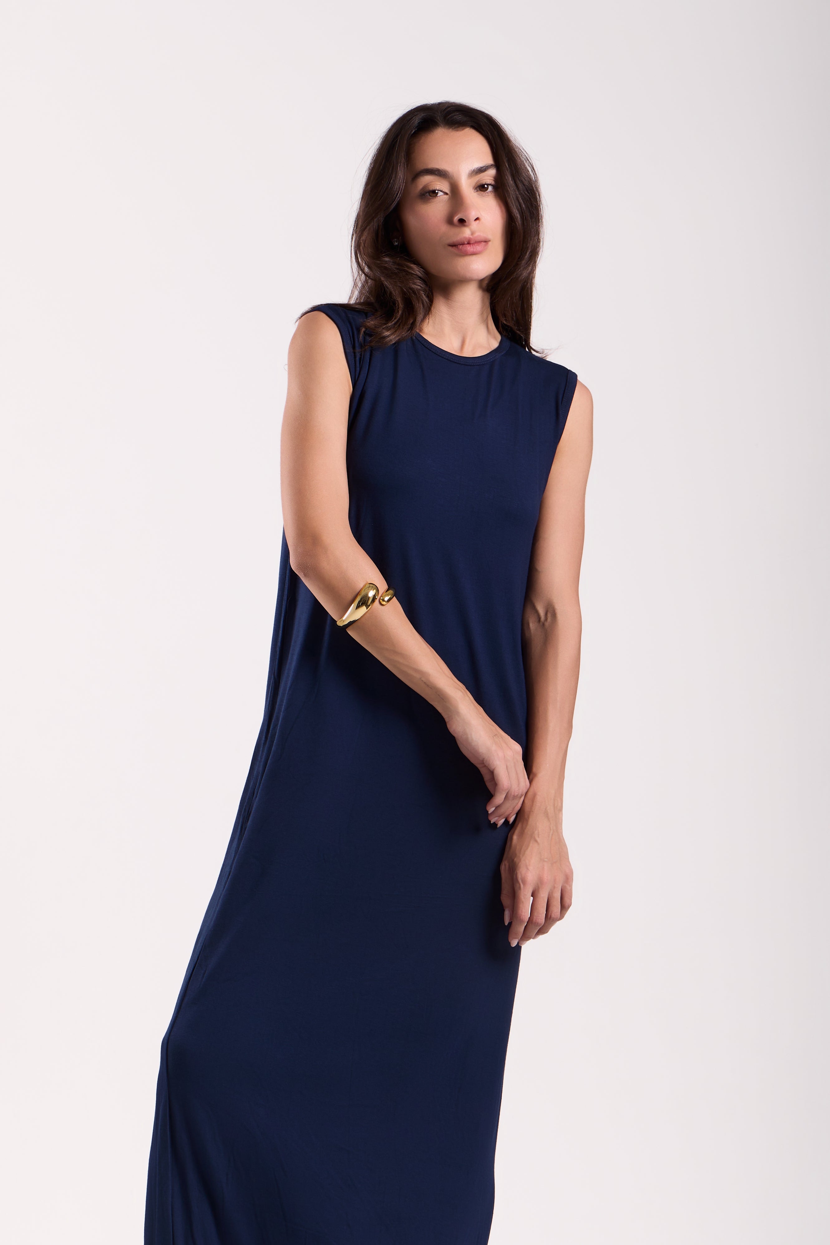 Basic Long Dress - Sleeveless Material: Viscose Blend