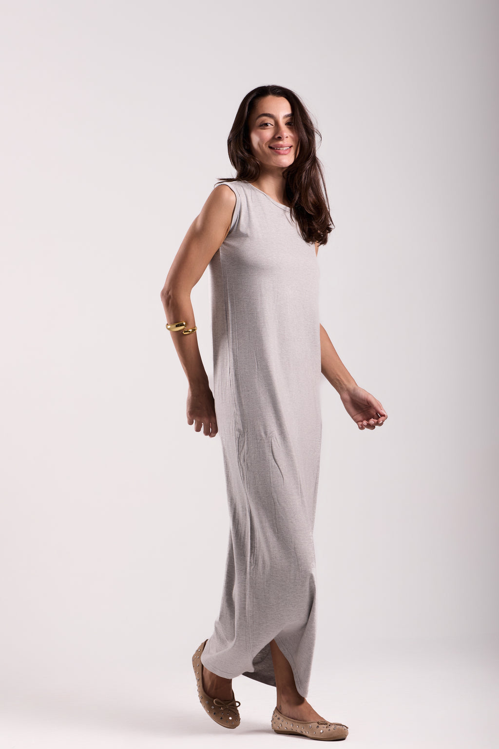 Basic Long Dress - Sleeveless Material: Viscose Blend