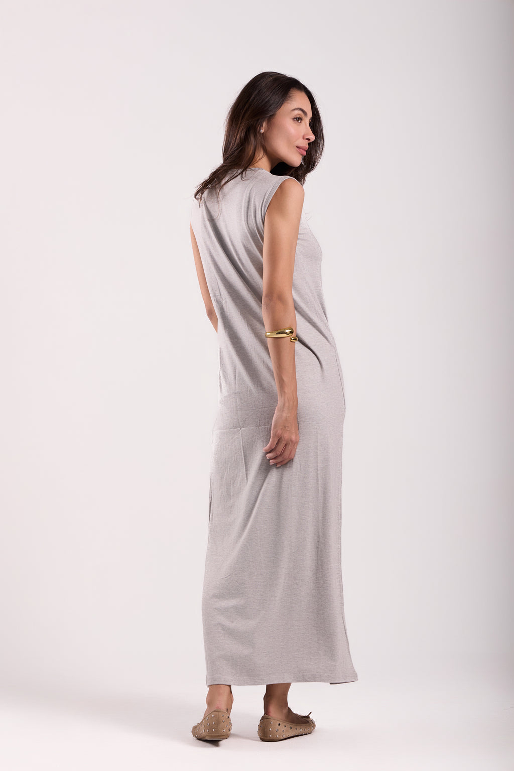 Basic Long Dress - Sleeveless Material: Viscose Blend
