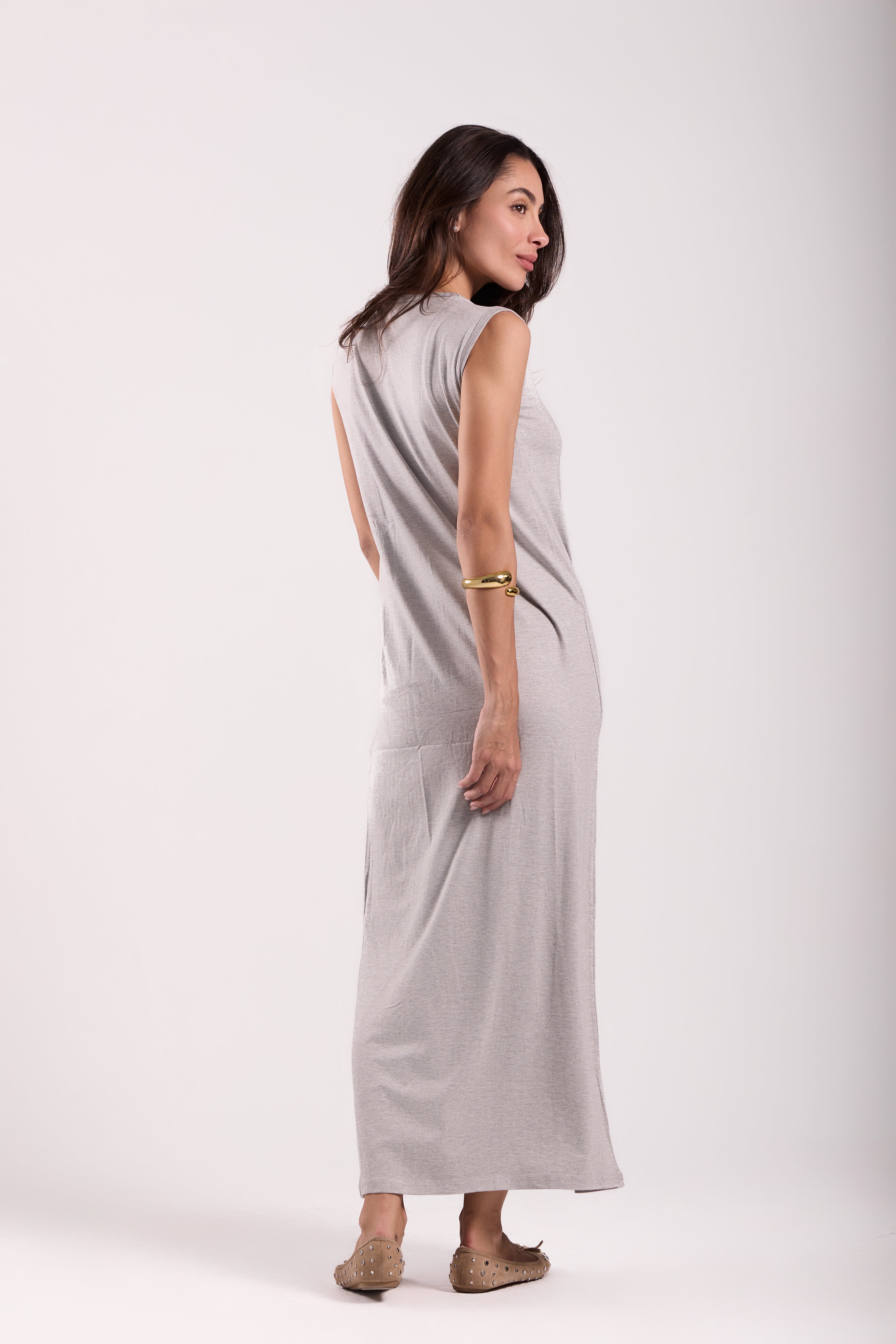 Basic Long Dress - Sleeveless Material: Viscose Blend
