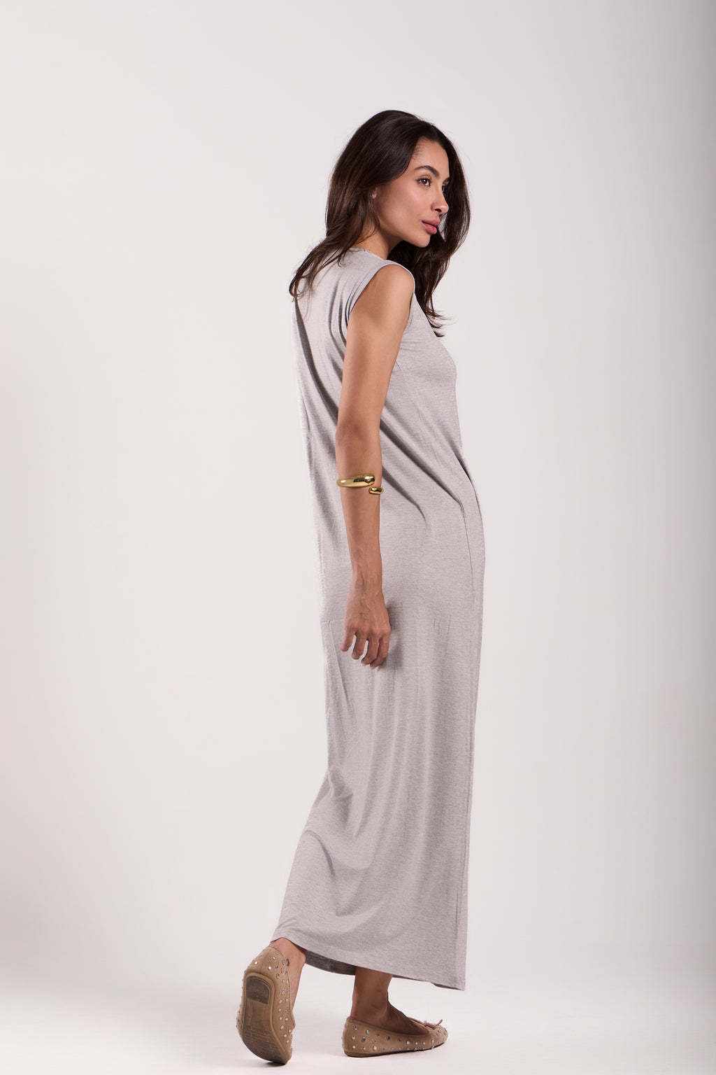 Basic Long Dress - Sleeveless Material: Viscose Blend