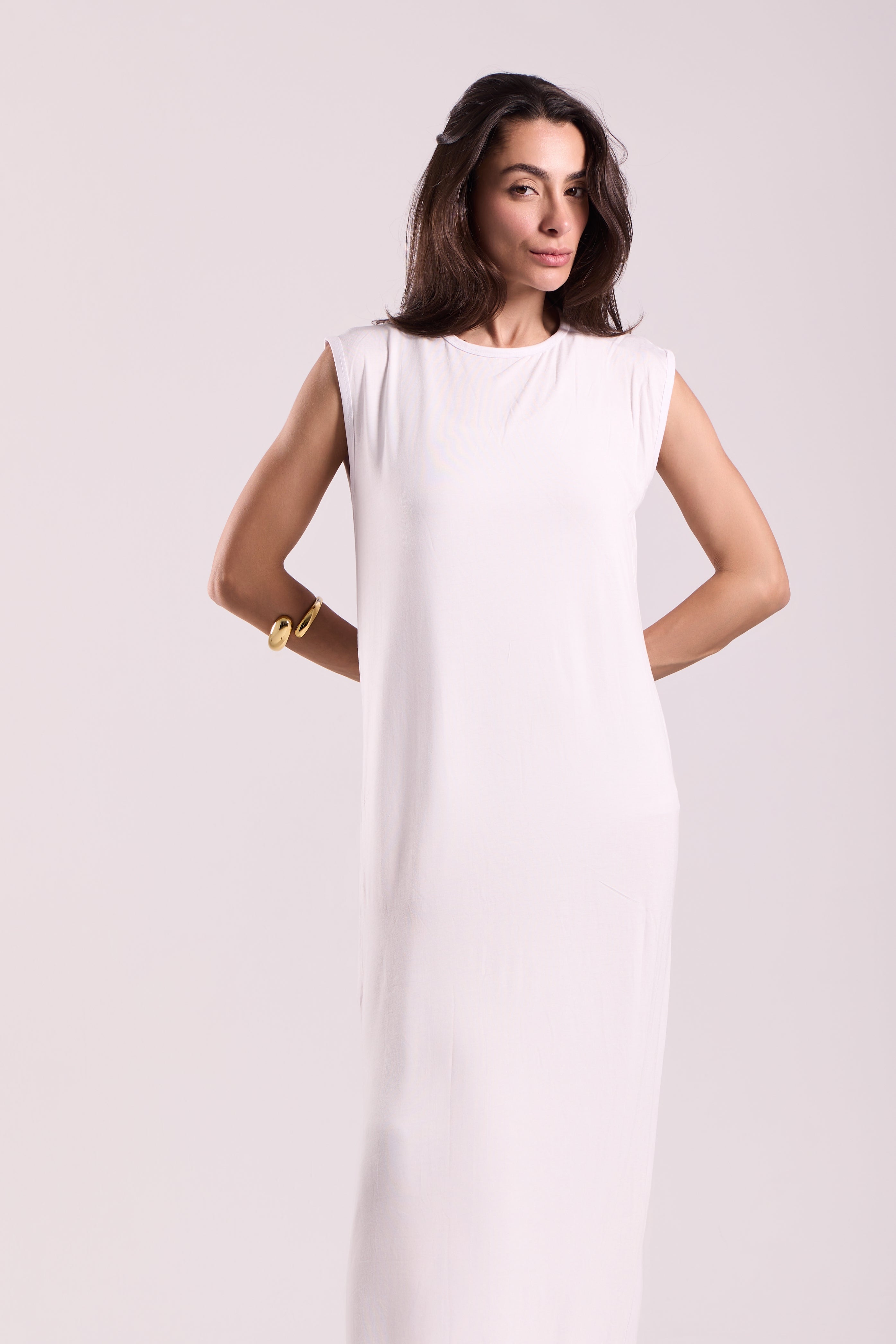 Basic Long Dress - Sleeveless Material: Viscose Blend