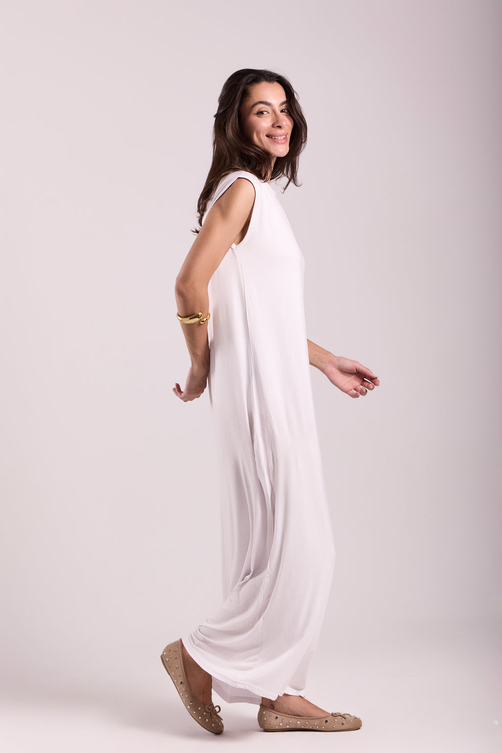 Basic Long Dress - Sleeveless Material: Viscose Blend