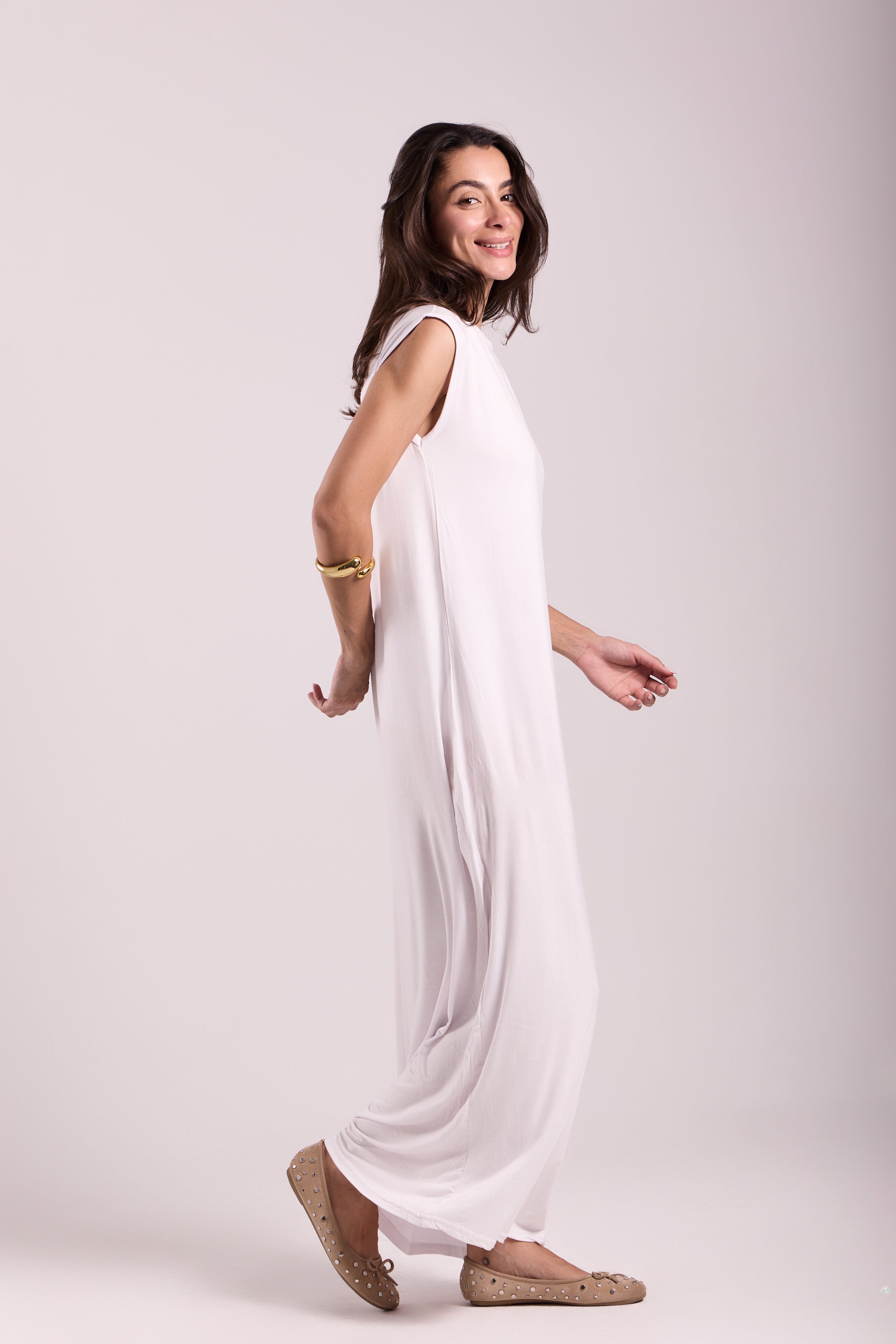 Basic Long Dress - Sleeveless Material: Viscose Blend