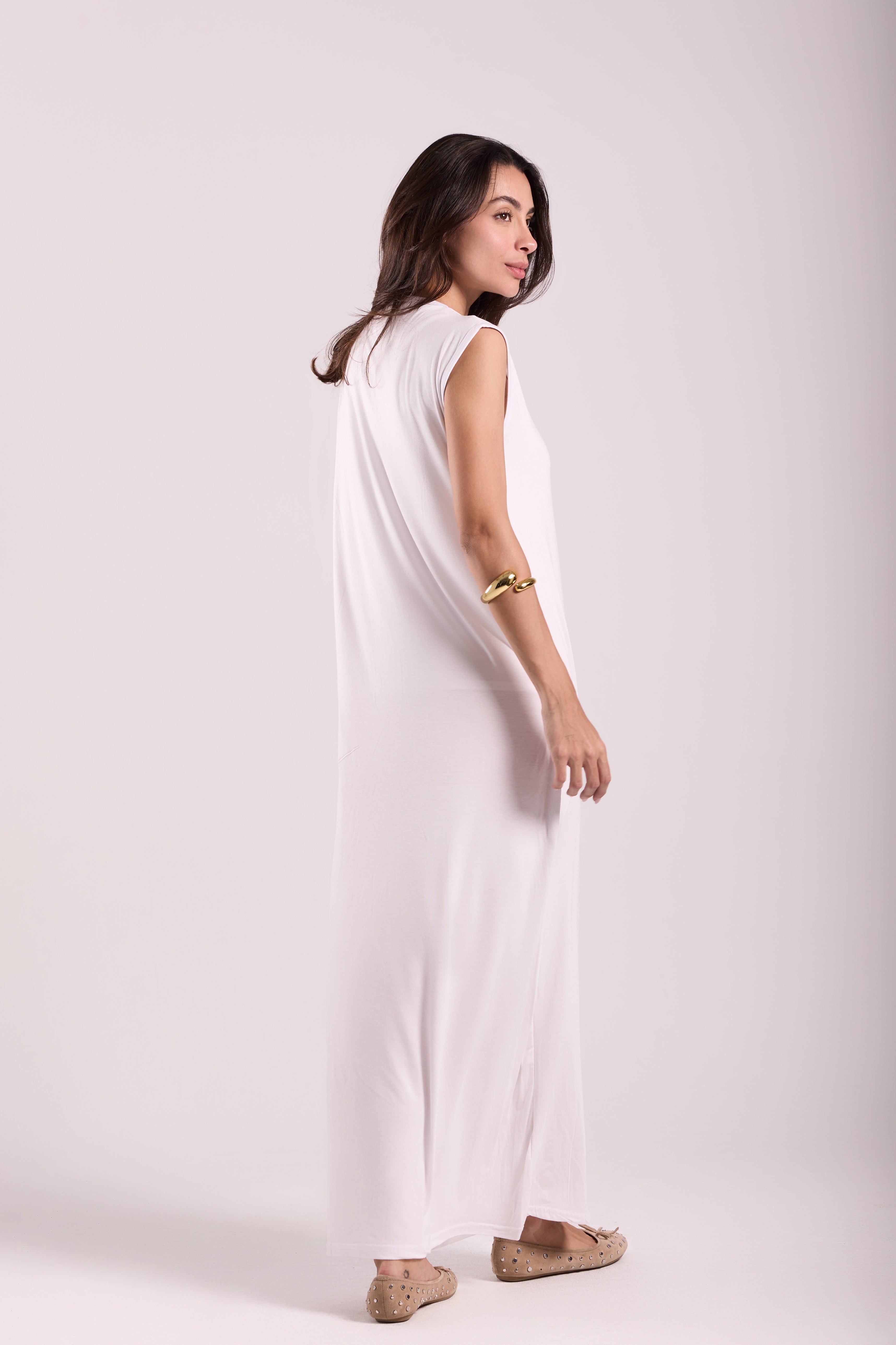 Basic Long Dress - Sleeveless Material: Viscose Blend