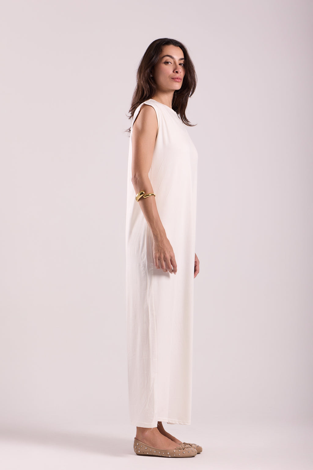 Basic Long Dress - Sleeveless Material: Viscose Blend